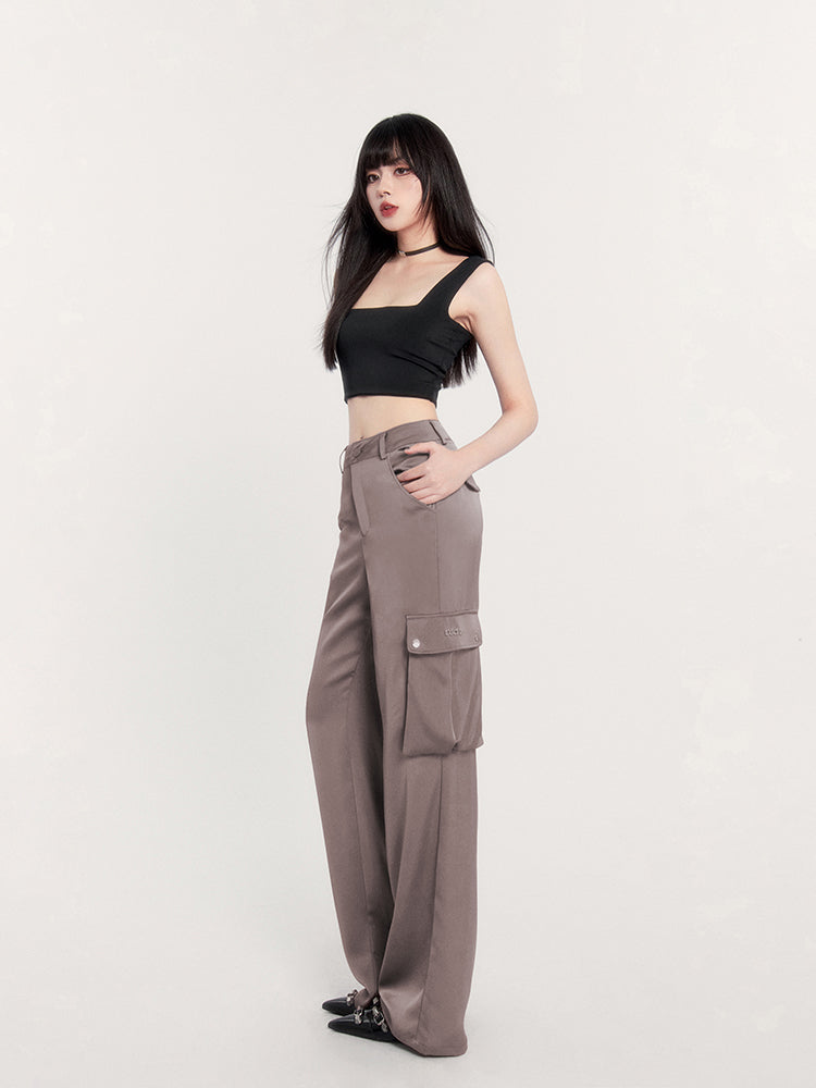 Mist Silky High Waist Cargo Pants