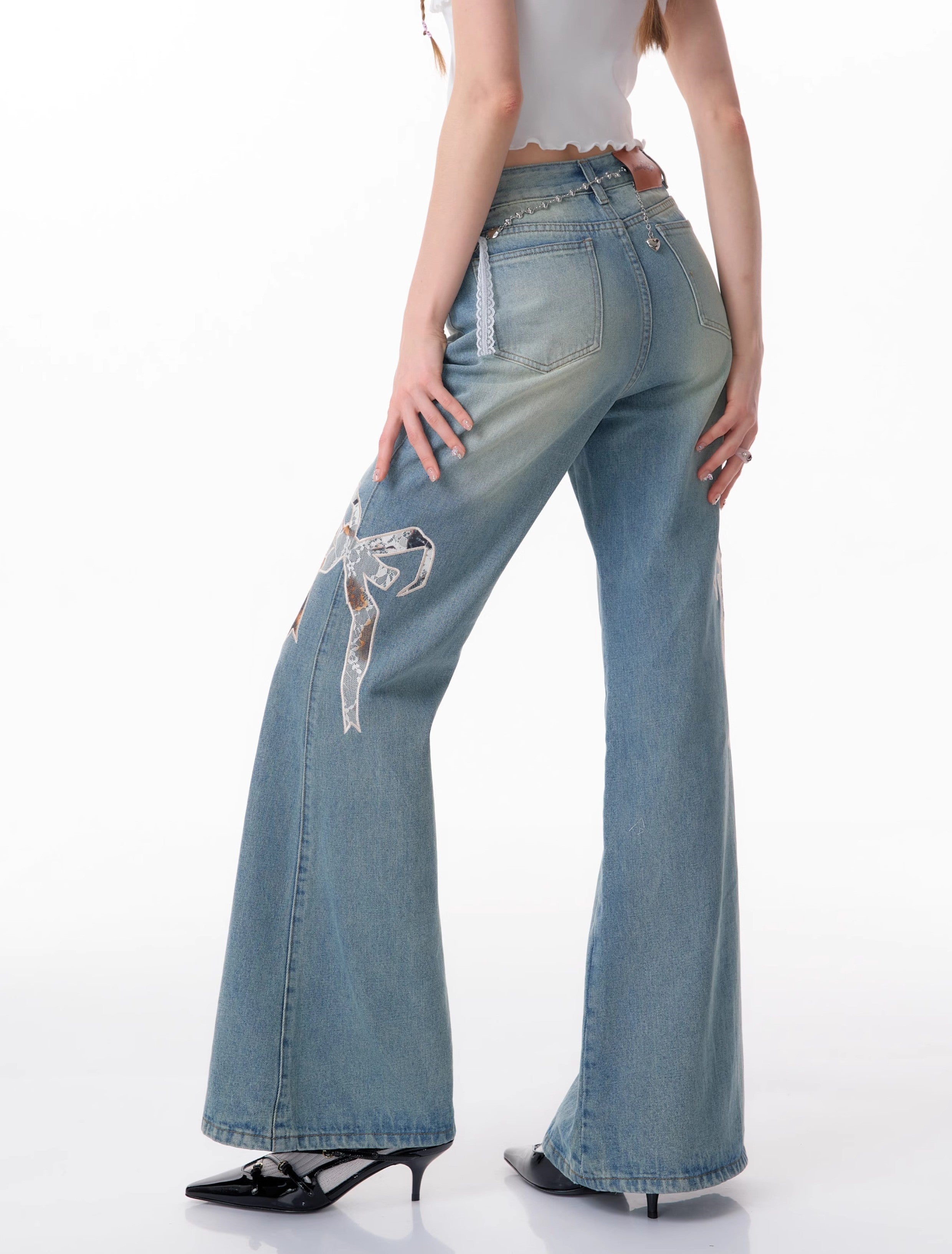 Bow Patch Flare Jeans