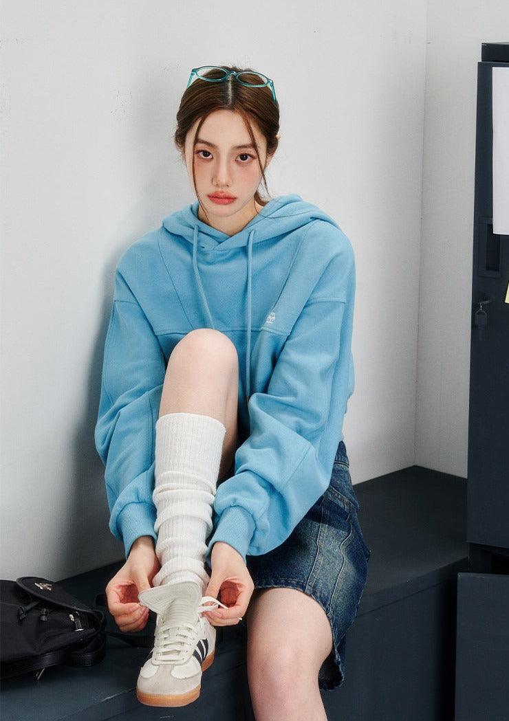 Embroidered Oversize Drop Shoulder Cropped Hoodie