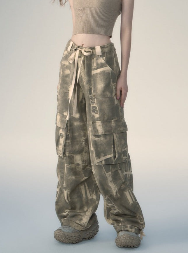 American Street Lace-Up Loose Camouflage Cargo Pants - chiclara