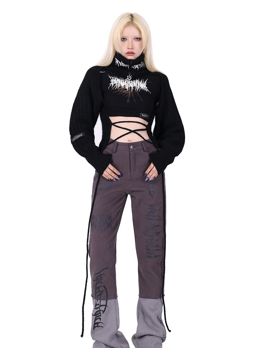 PINKSPINK Star Cropped Turtleneck Sweater - Black/Pink