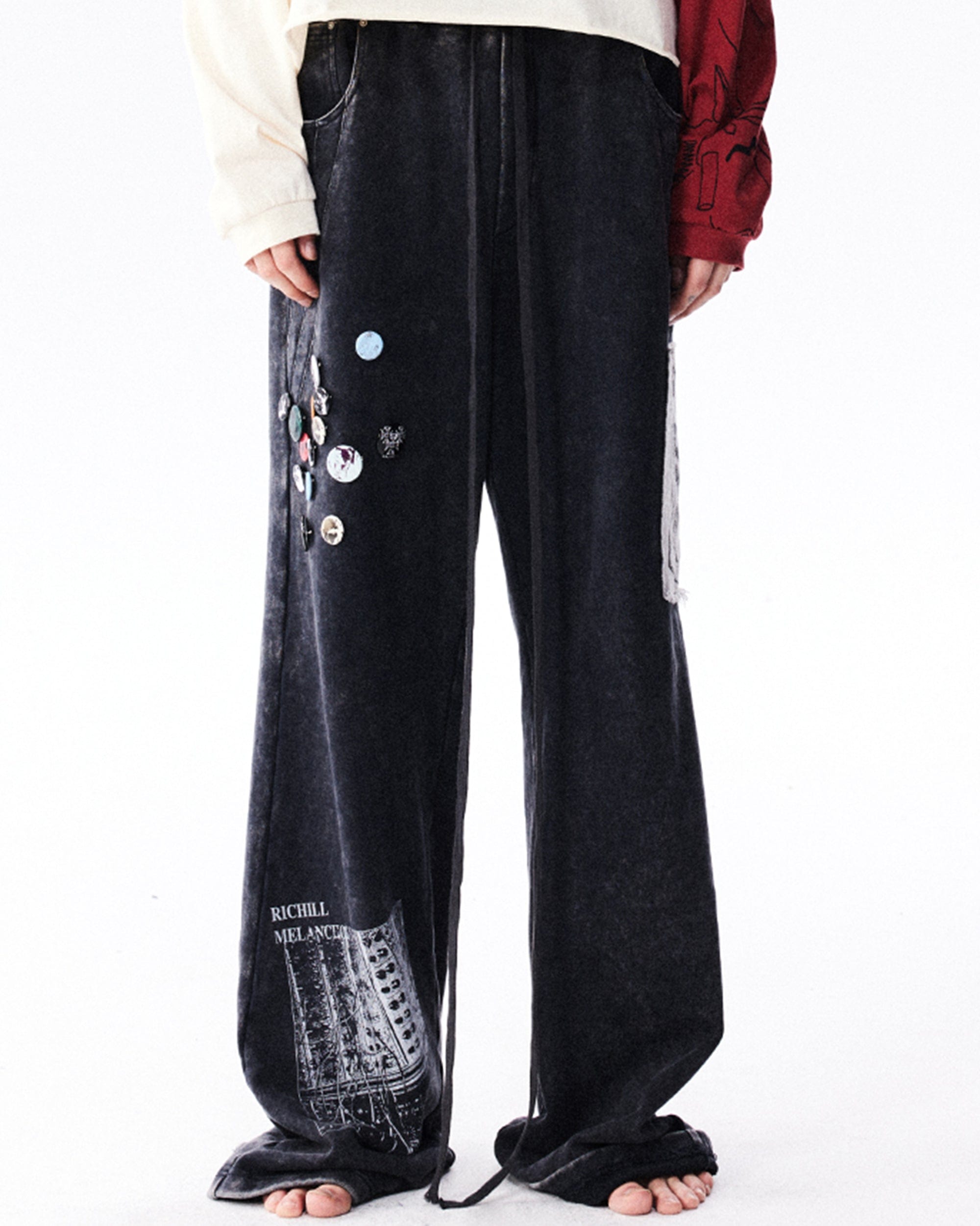 Pin Badges Velvet Wide-Leg Pants