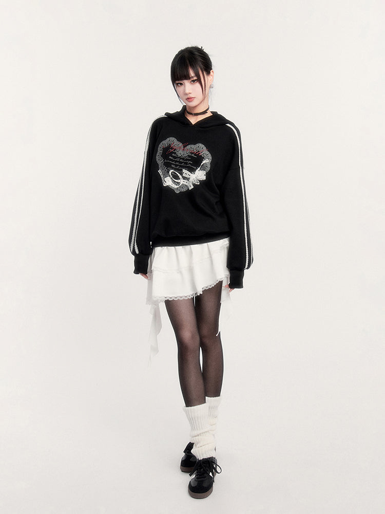 Gothic Heart Print Hoodie/Cake Skirt