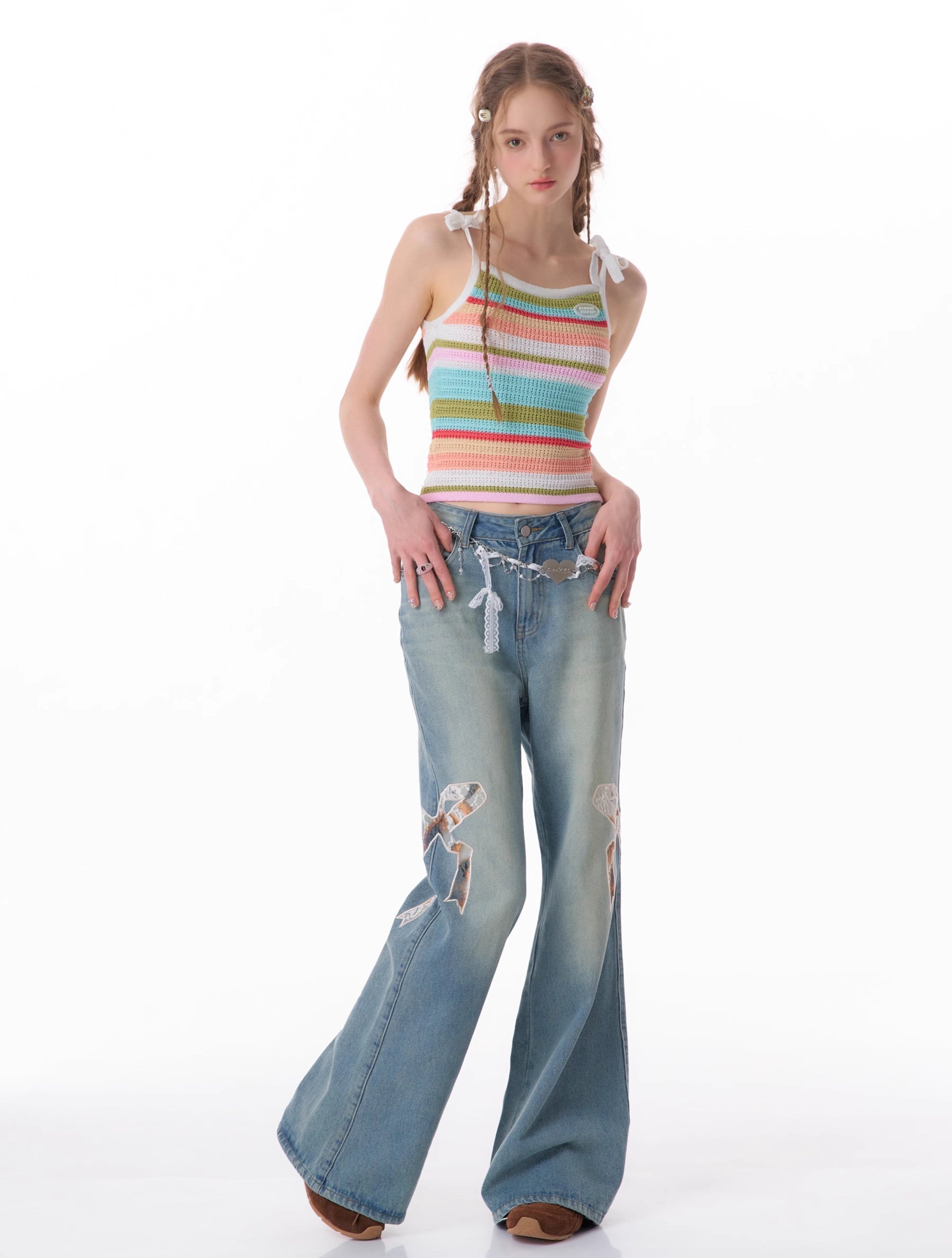 Bow Patch Flare Jeans