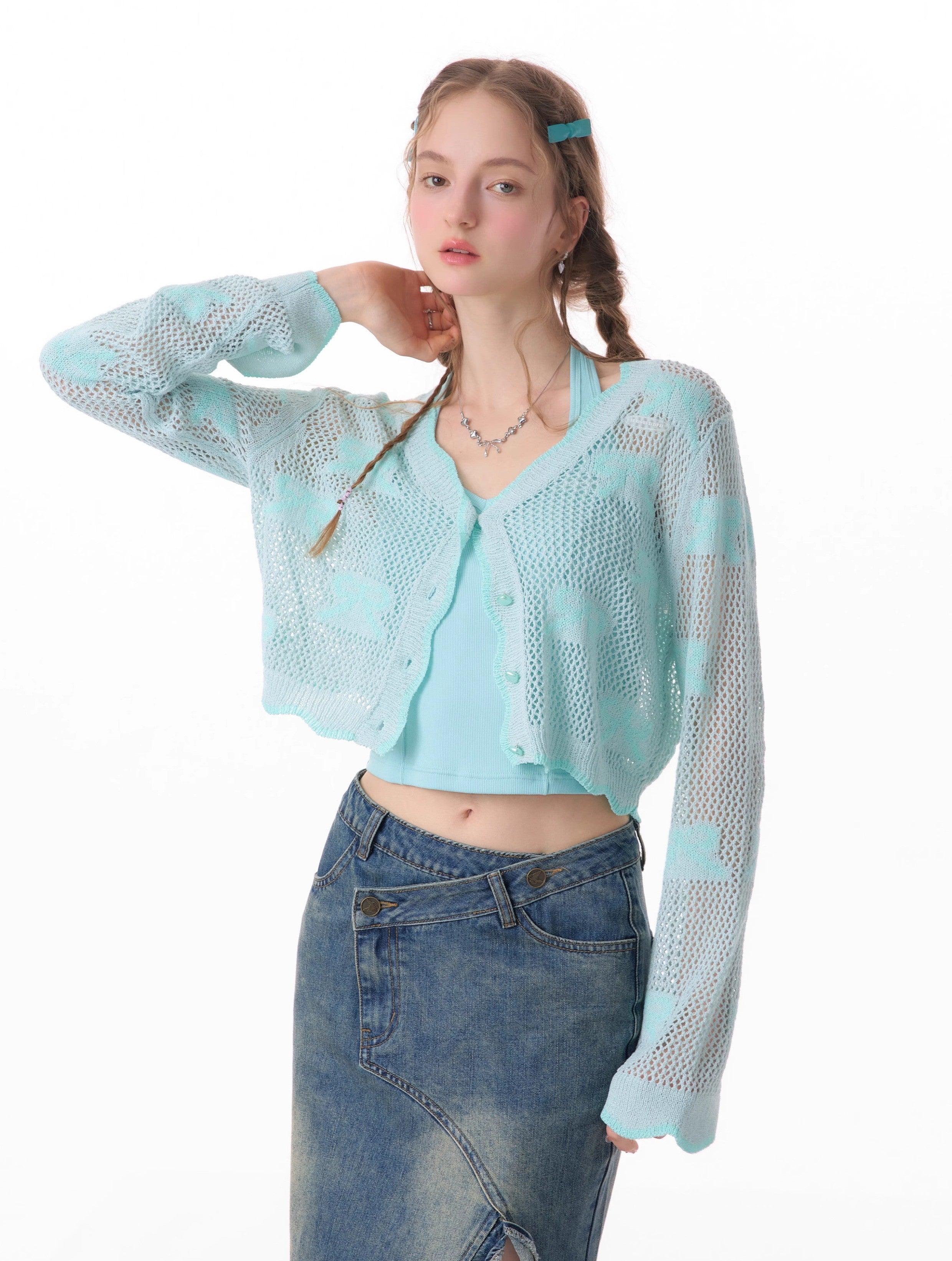 Open Knit Cropped Cardigan