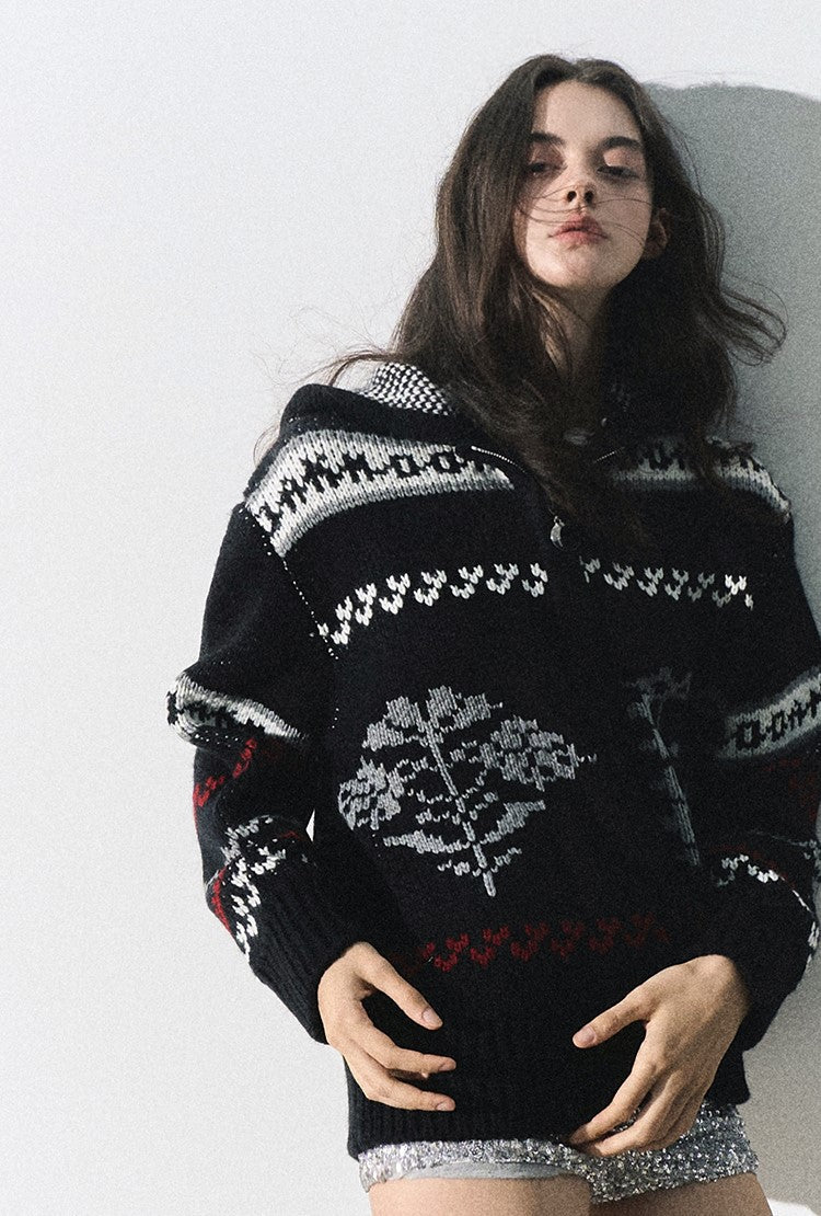 Nordic Fair Isle Zip Knit Sweater