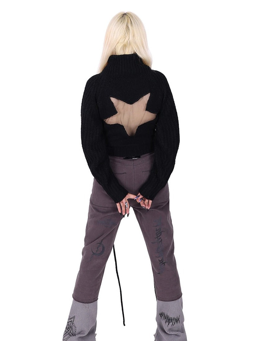 PINKSPINK Star Cropped Turtleneck Sweater - Black/Pink