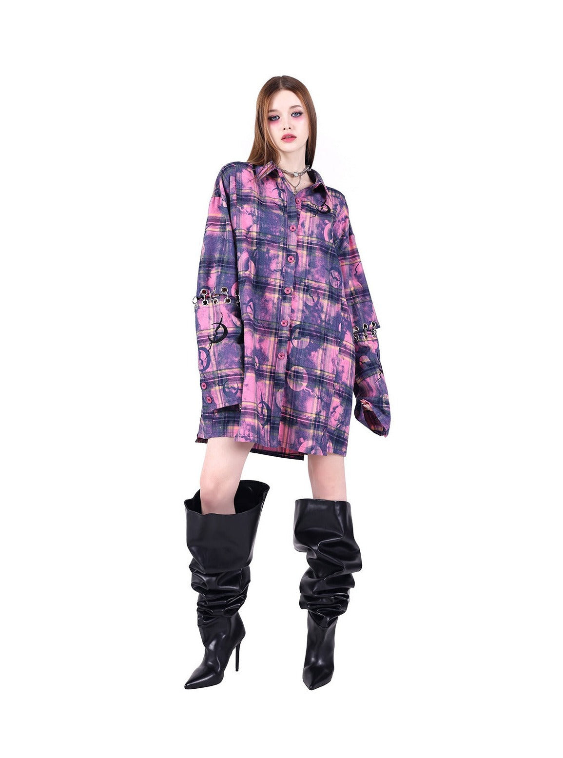 PINKSPINK Cosmic Grunge Oversized Flannel - Purple/Pink