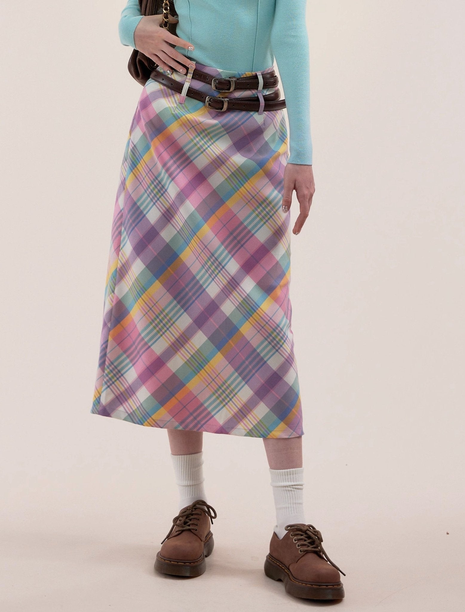 Pastel Plaid Midi Skirt