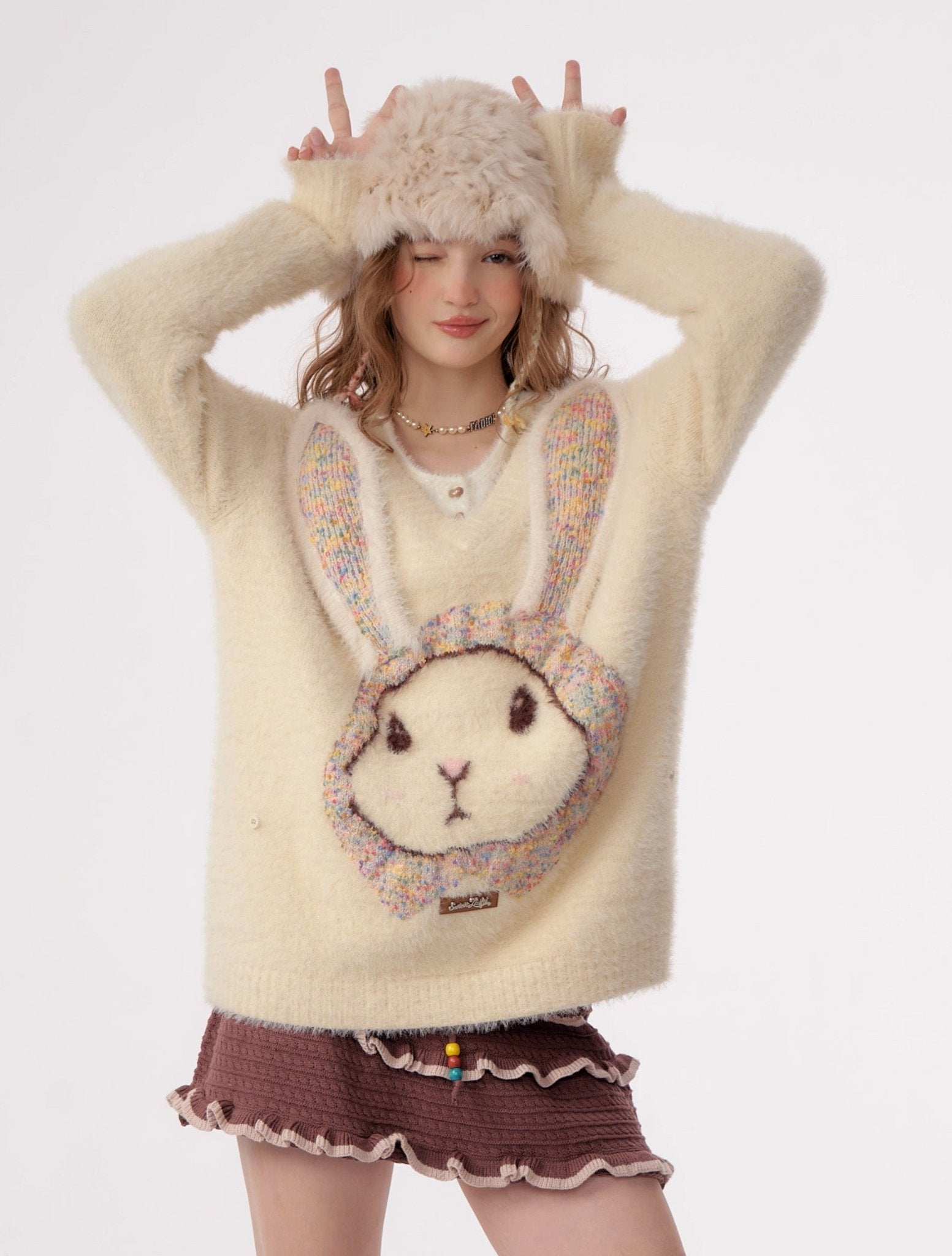 Fluffy Rabbit Cream Sweater