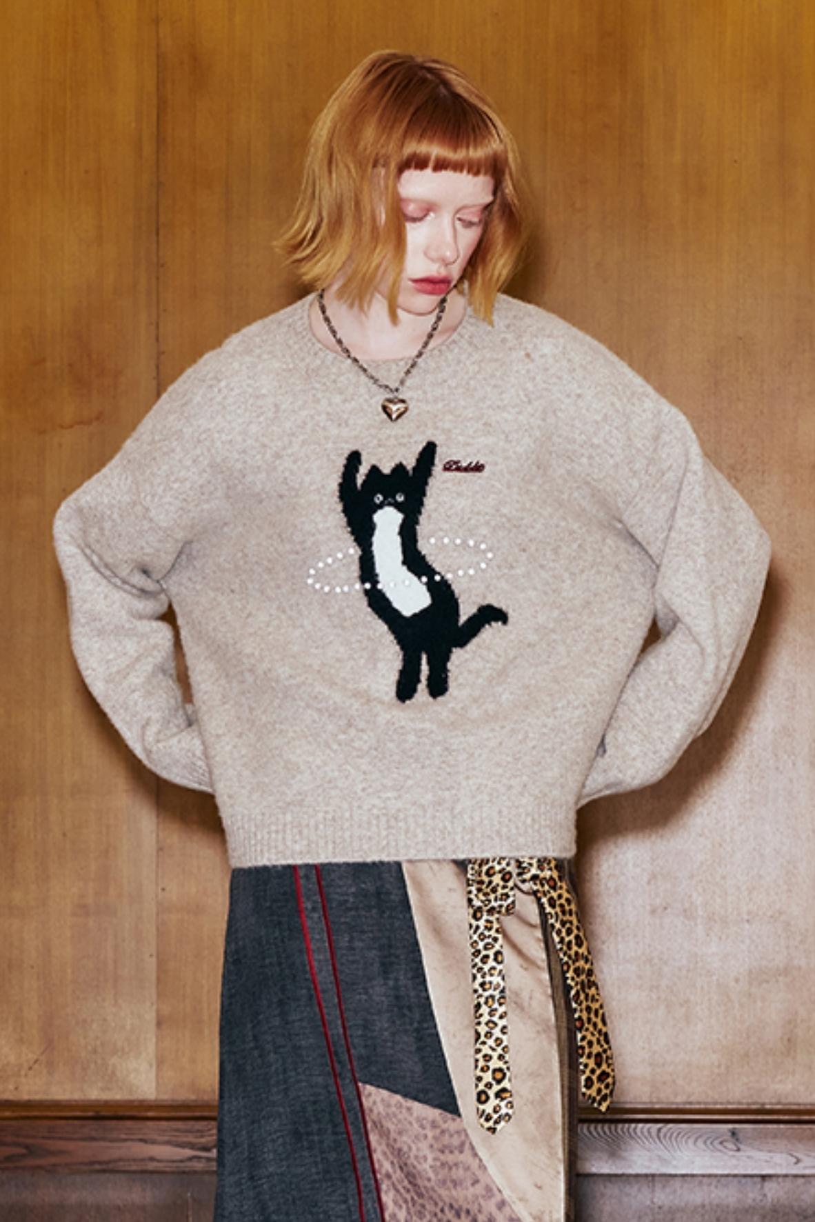 Dancing Cat Knitted Sweater