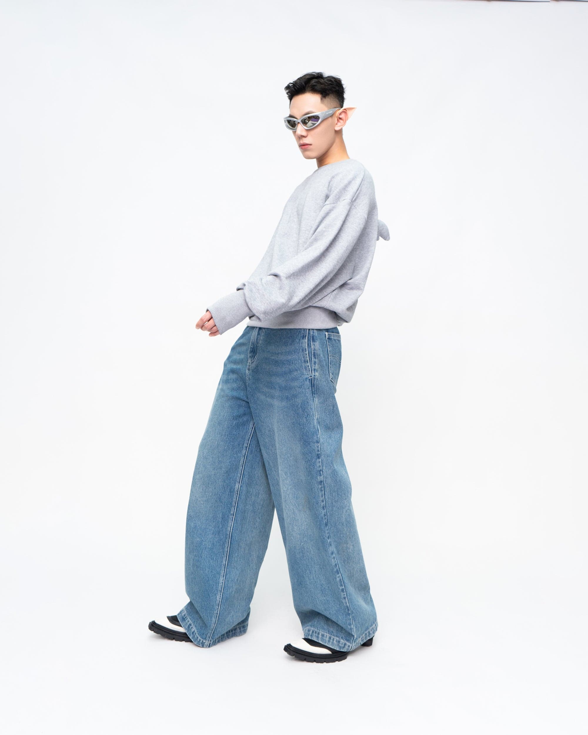 Grey Sweatshirt with Angel Wings Details on the Back