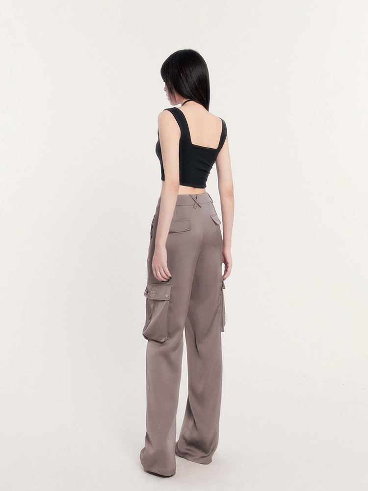 Mist Silky High Waist Cargo Pants