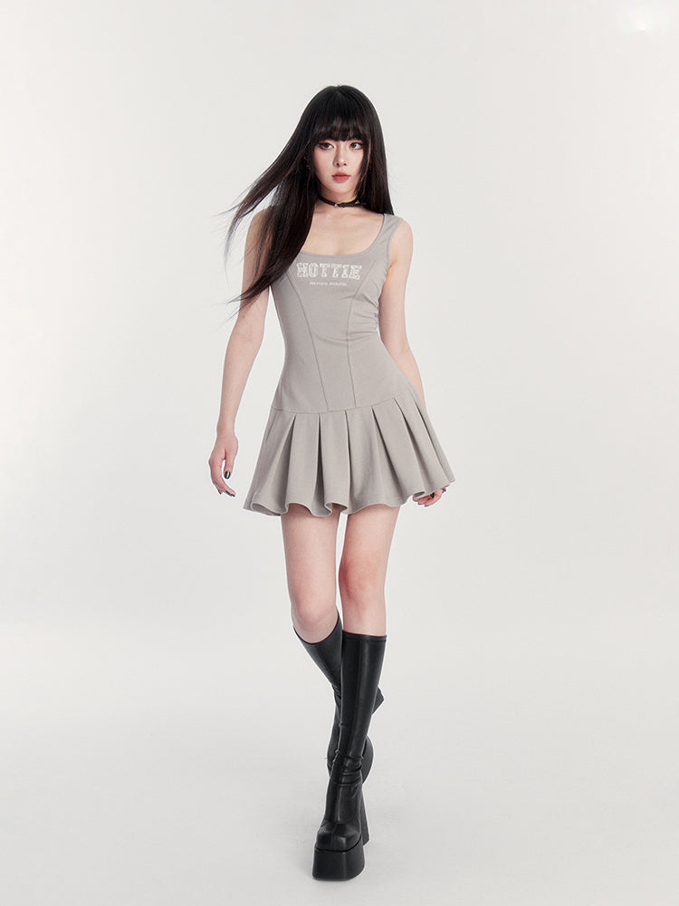 Square Neck Pleated Tennis Dress