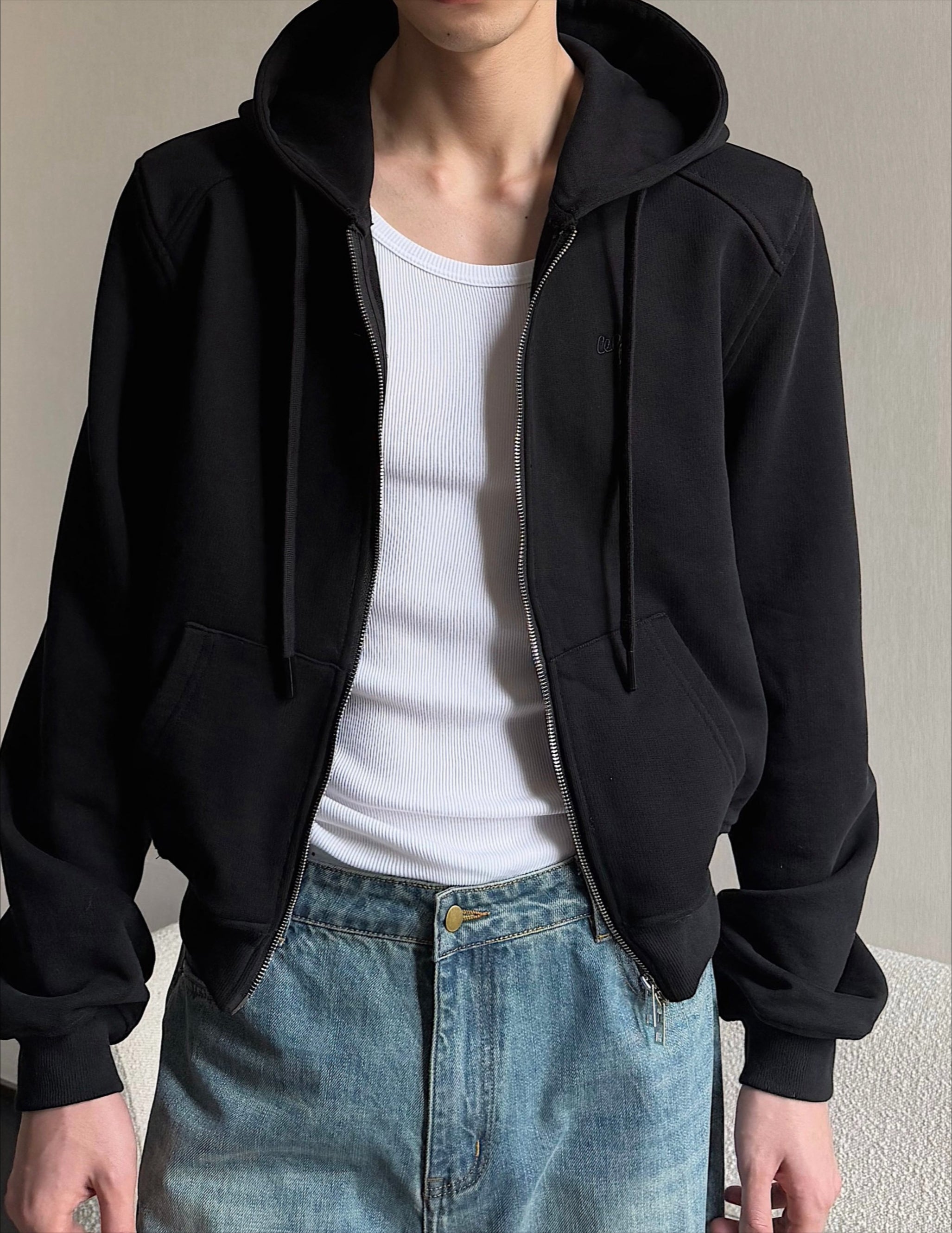 Boxy-Fit Zip Up Hoodie Jacket
