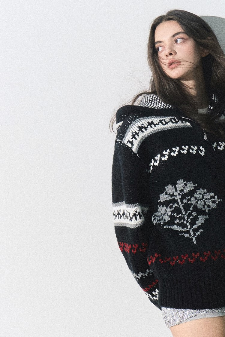 Nordic Fair Isle Zip Knit Sweater