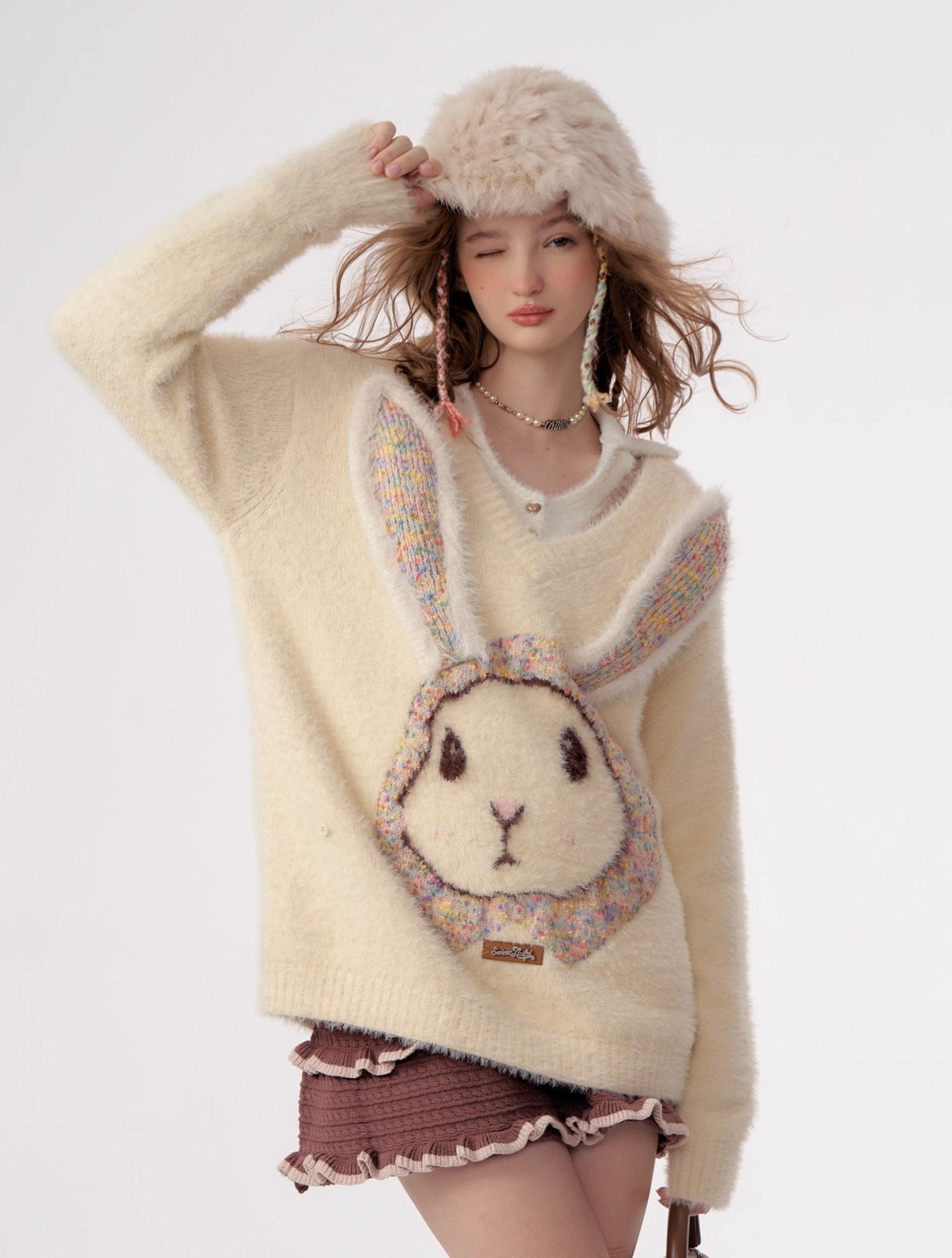 Fluffy Rabbit Cream Sweater