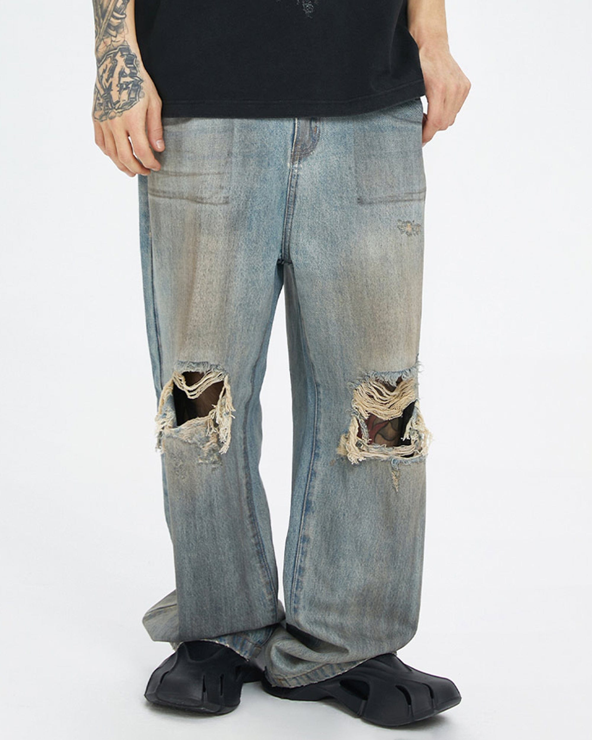 Distressed Classic Wide Leg Jeans