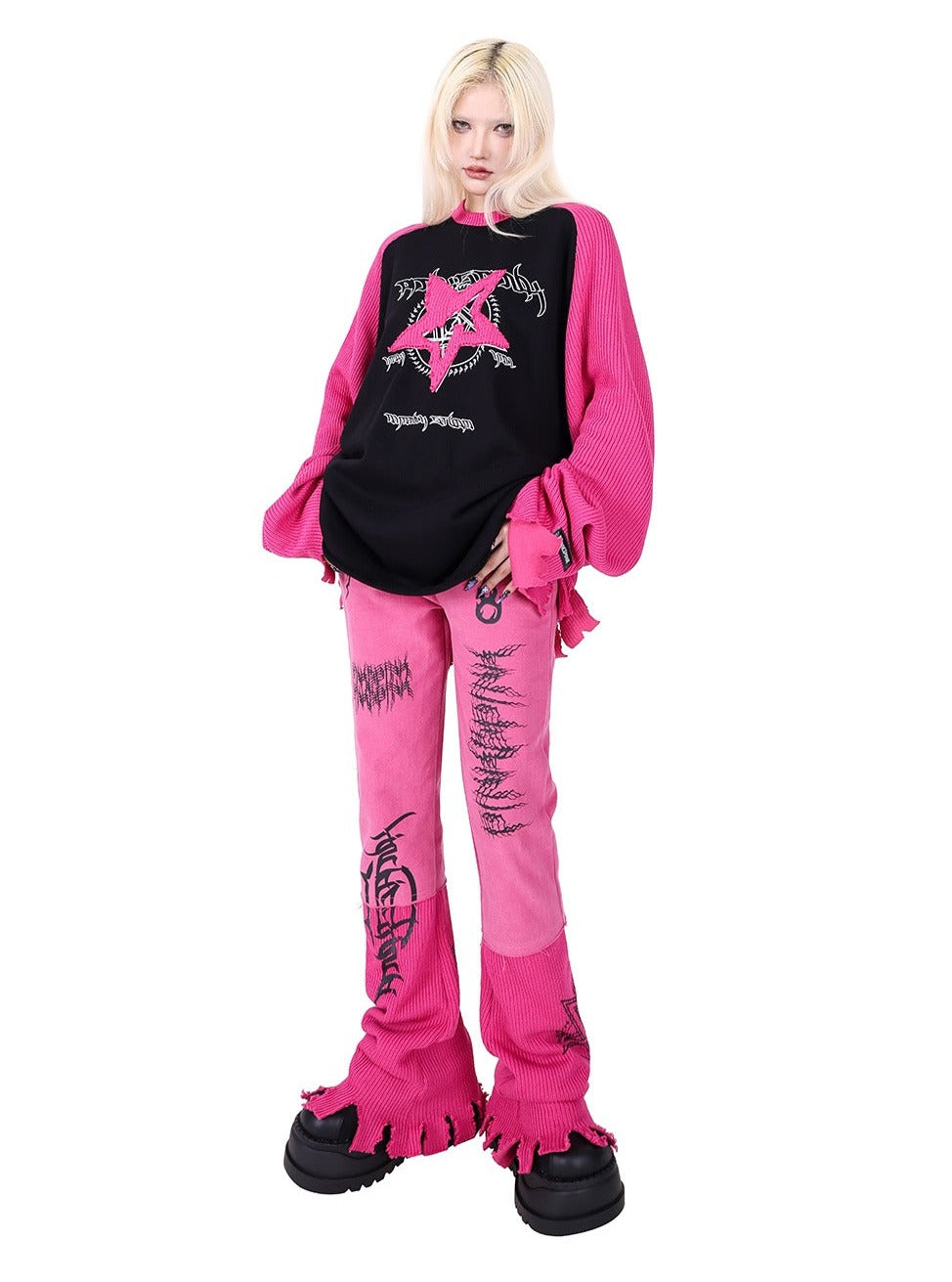 PINKSPINK Pentagram Raglan Sweater - Black/Grey and Black/Pink