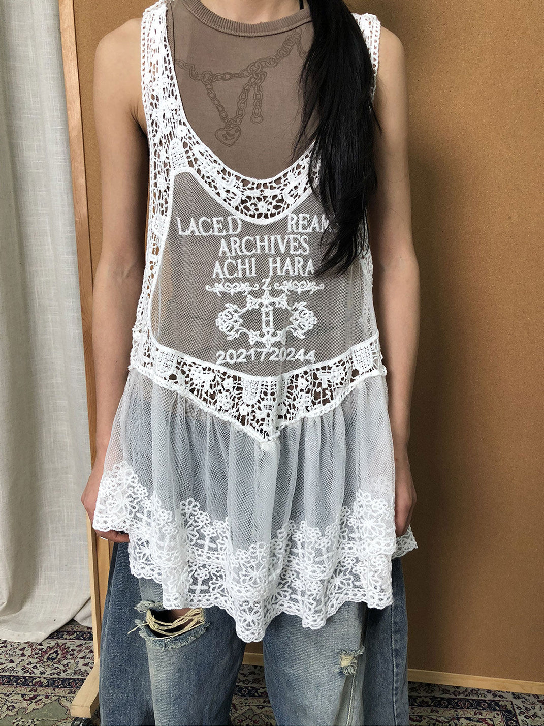 Racerback Lace Mesh Slip Dress