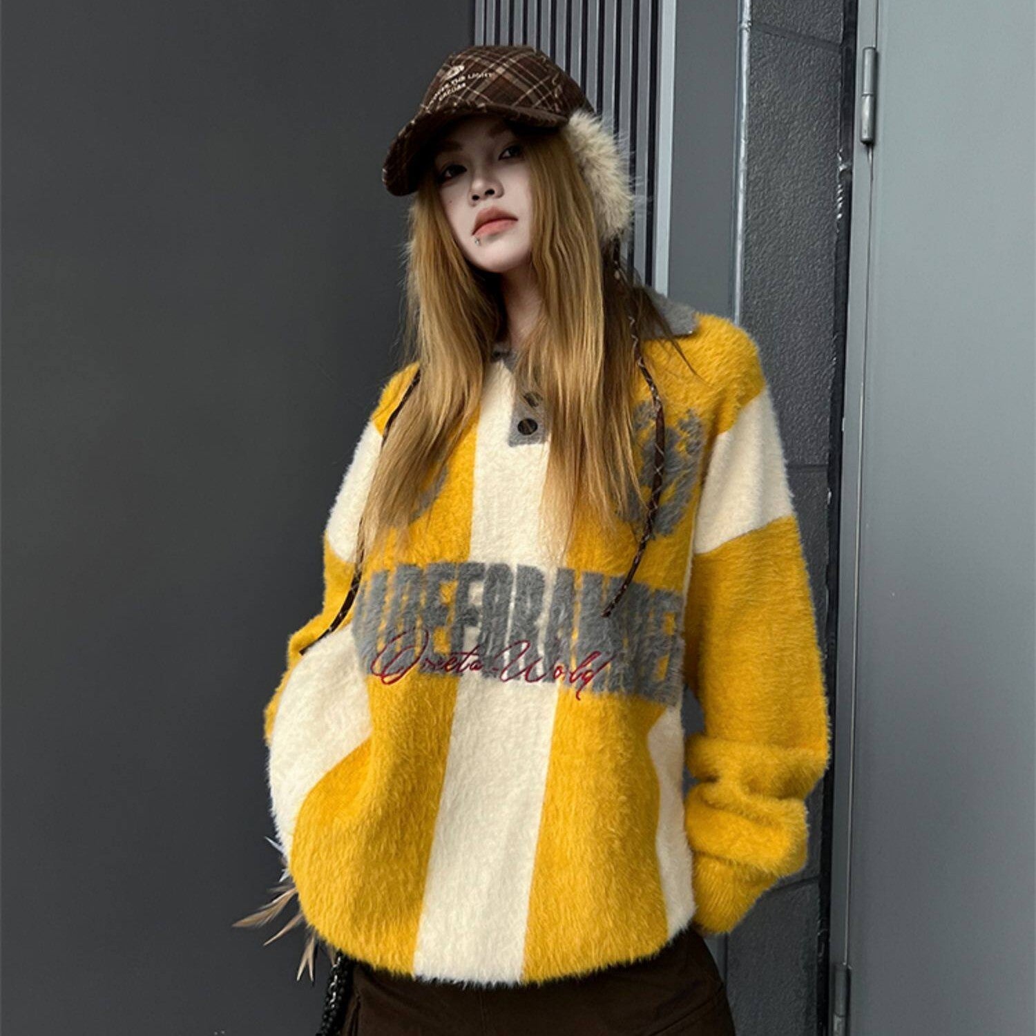 Men's Striped Embroidered Button Polo Knit Sweater