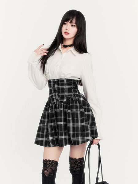 Black Plaid High-Waist Suspender Skirt | Chiclara