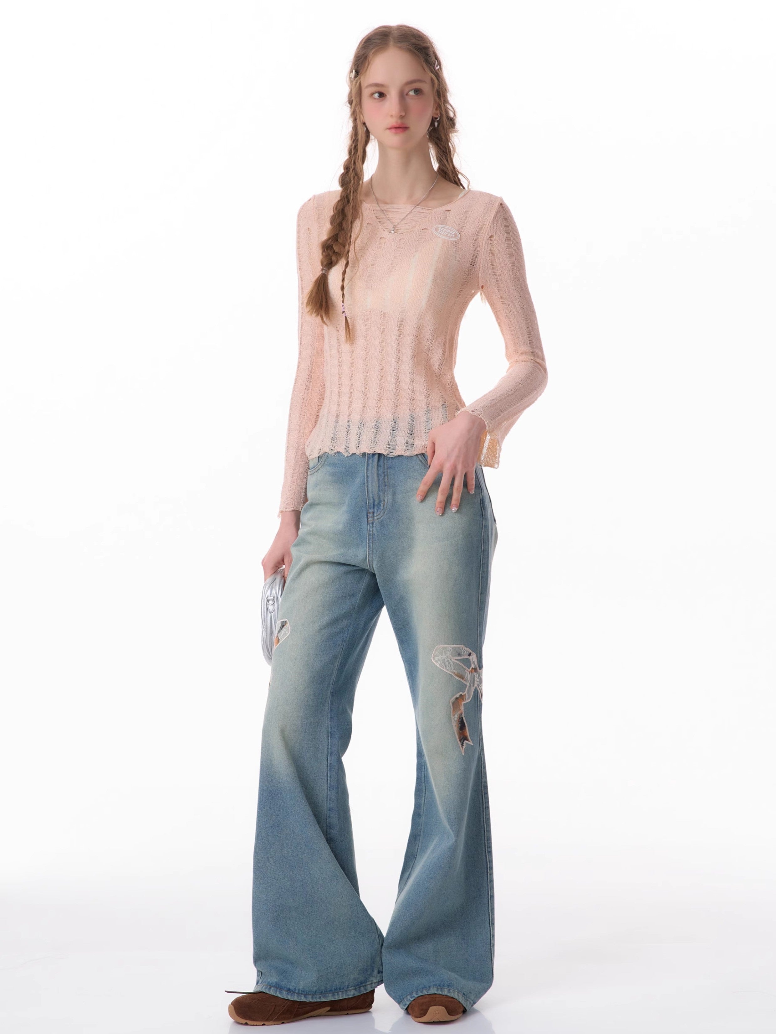 Bow Patch Flare Jeans