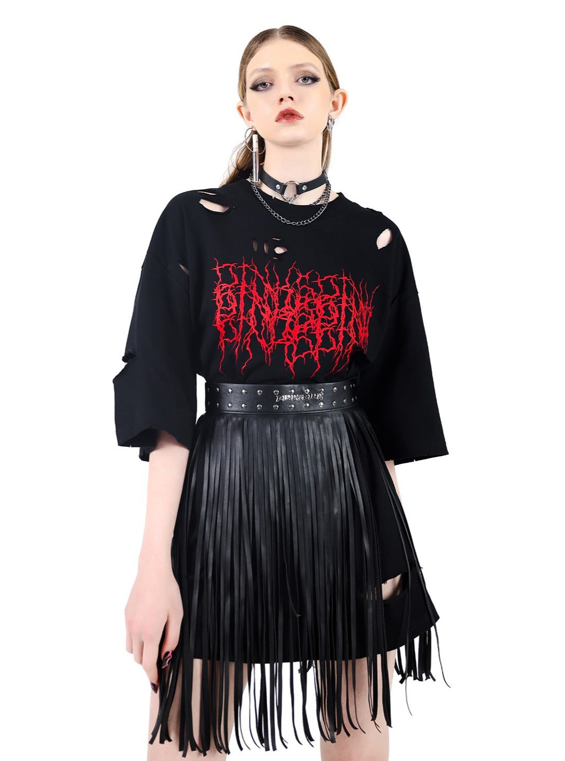 PINKSPINK Distressed Metal Band Oversized Tee - Black