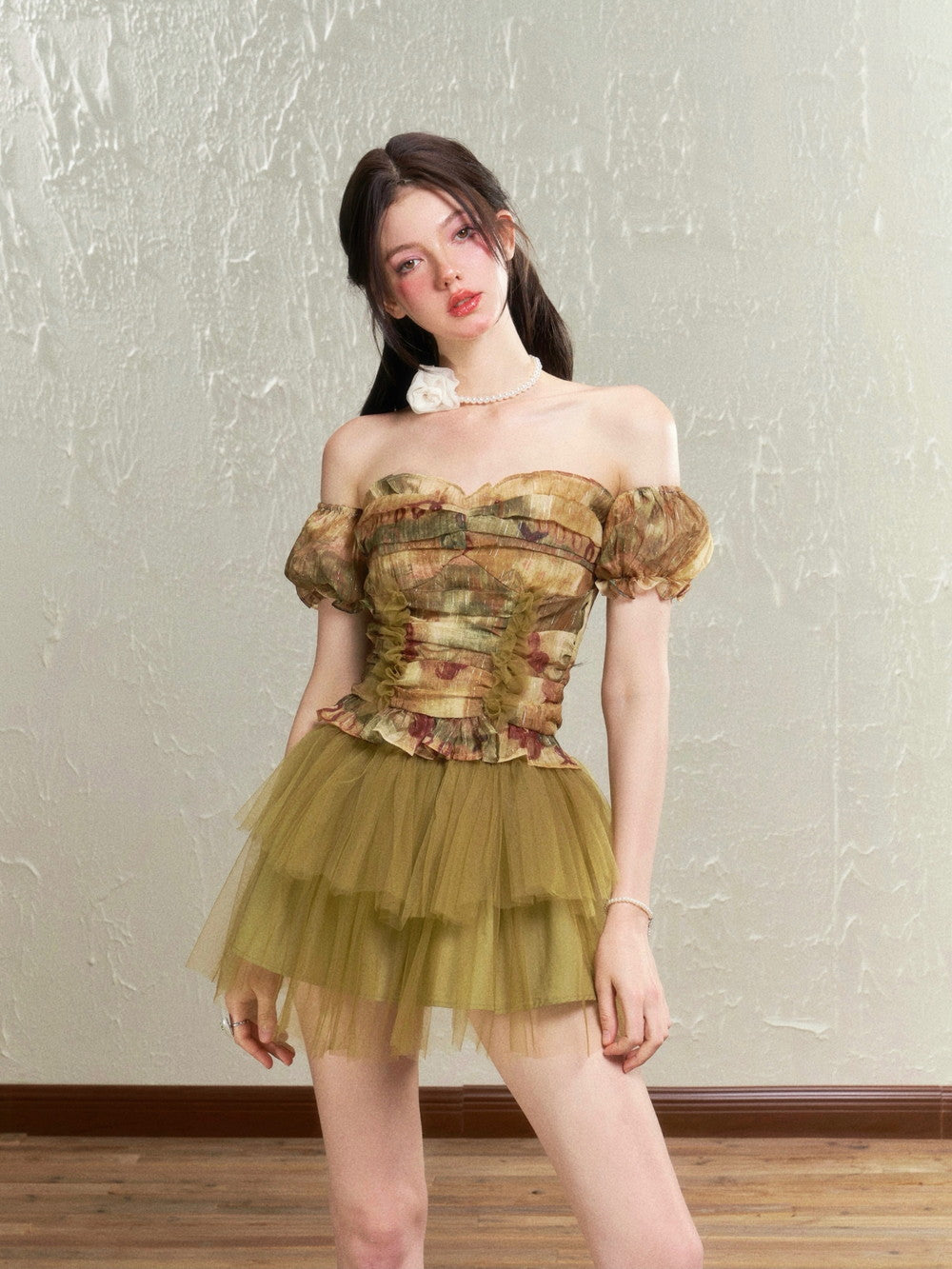 Retro Chic Rose Tulle Frill Top & Mini Skirt