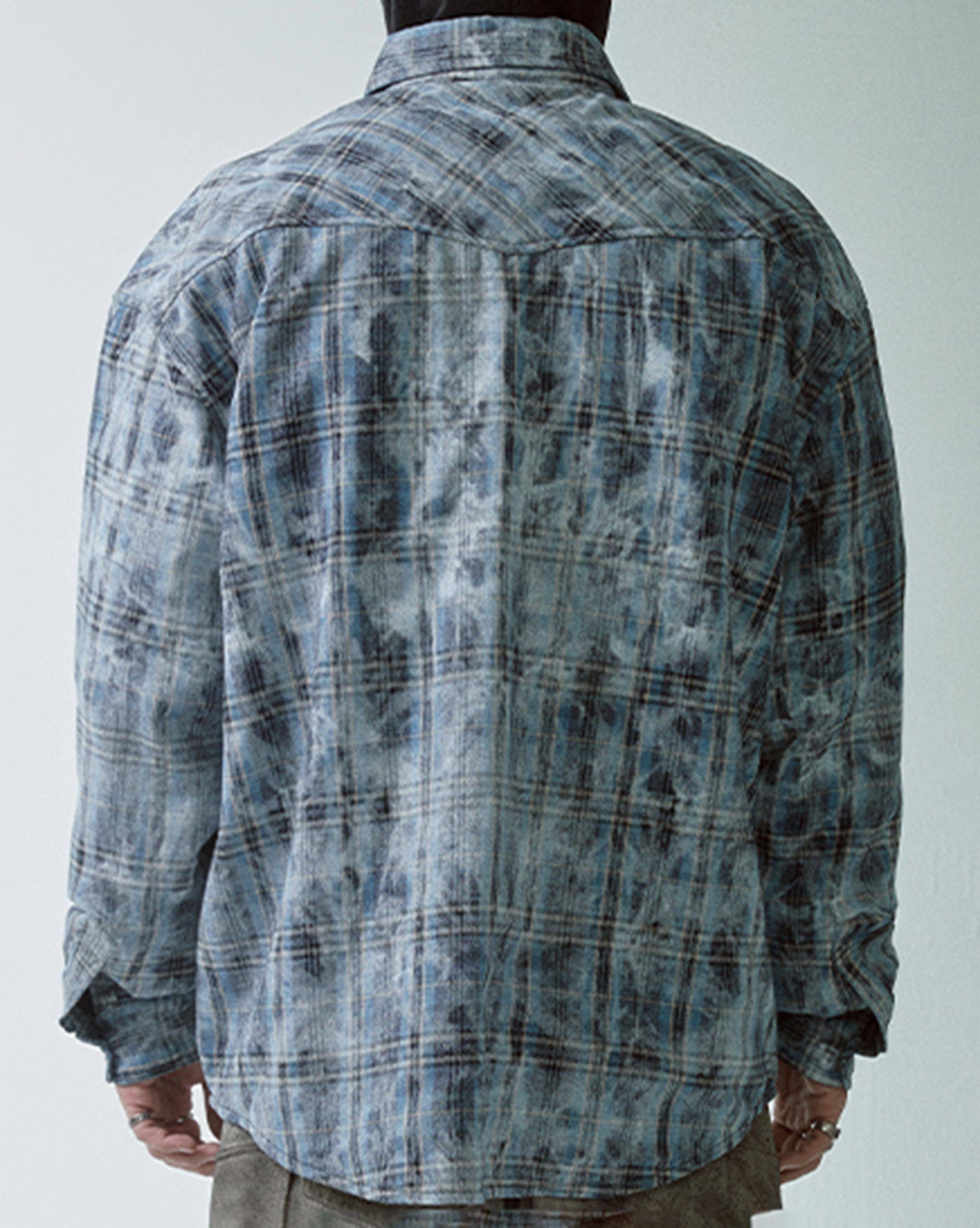 Acid Wash Plaid Flannel Long Sleeve Shirt