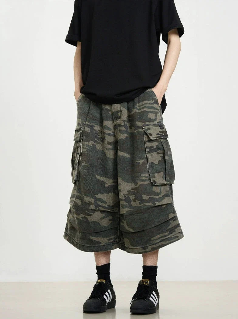 Camo Cargo Flare Shorts