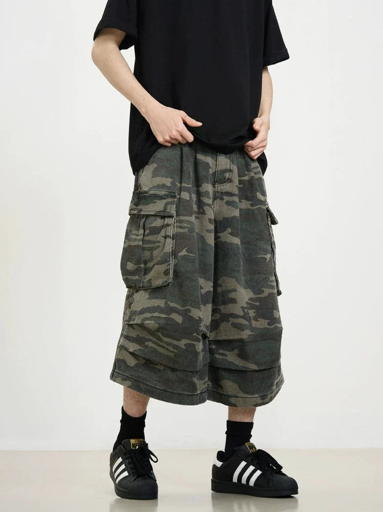 Camo Cargo Flare Shorts