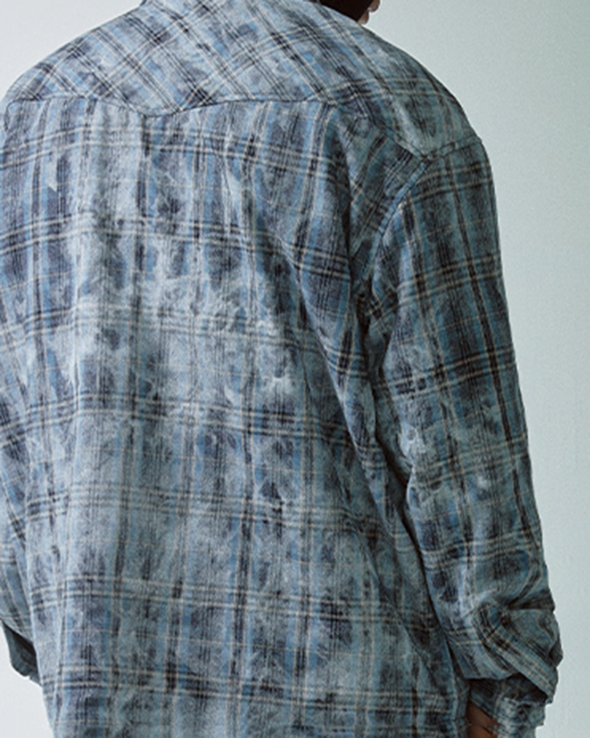 Acid Wash Plaid Flannel Long Sleeve Shirt