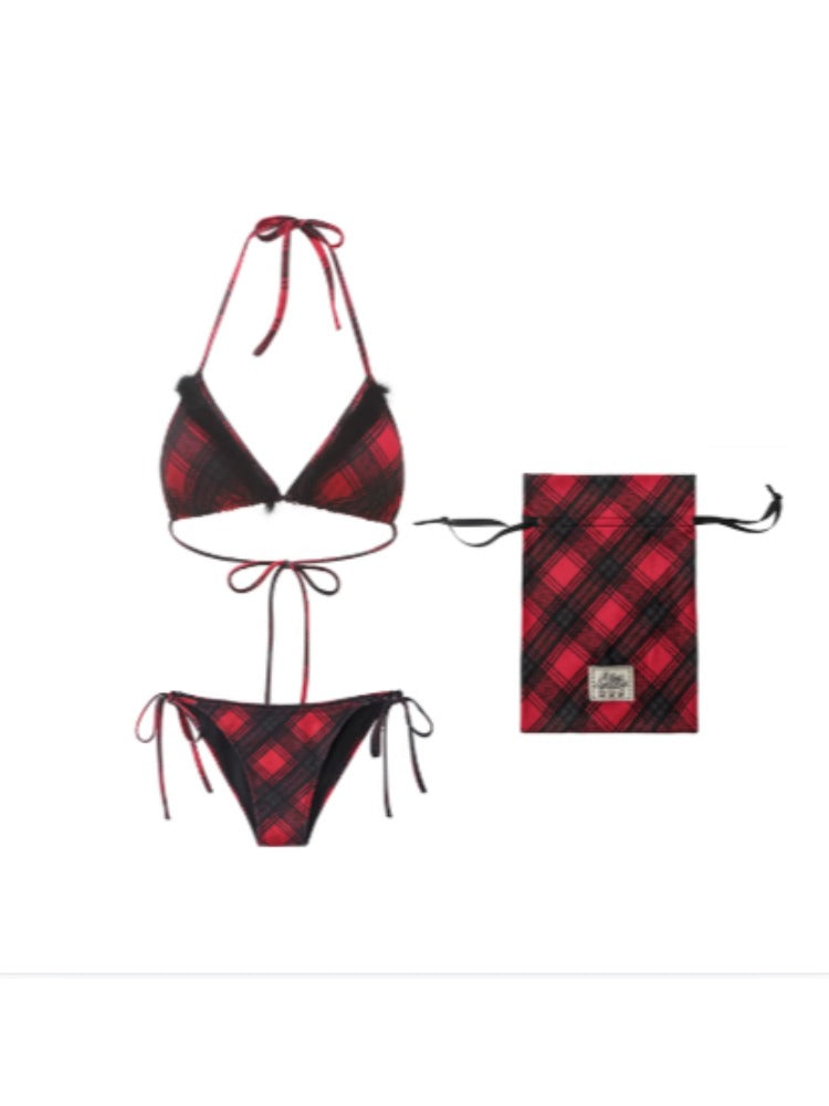 Winter Plaid Triangle Bikini Set