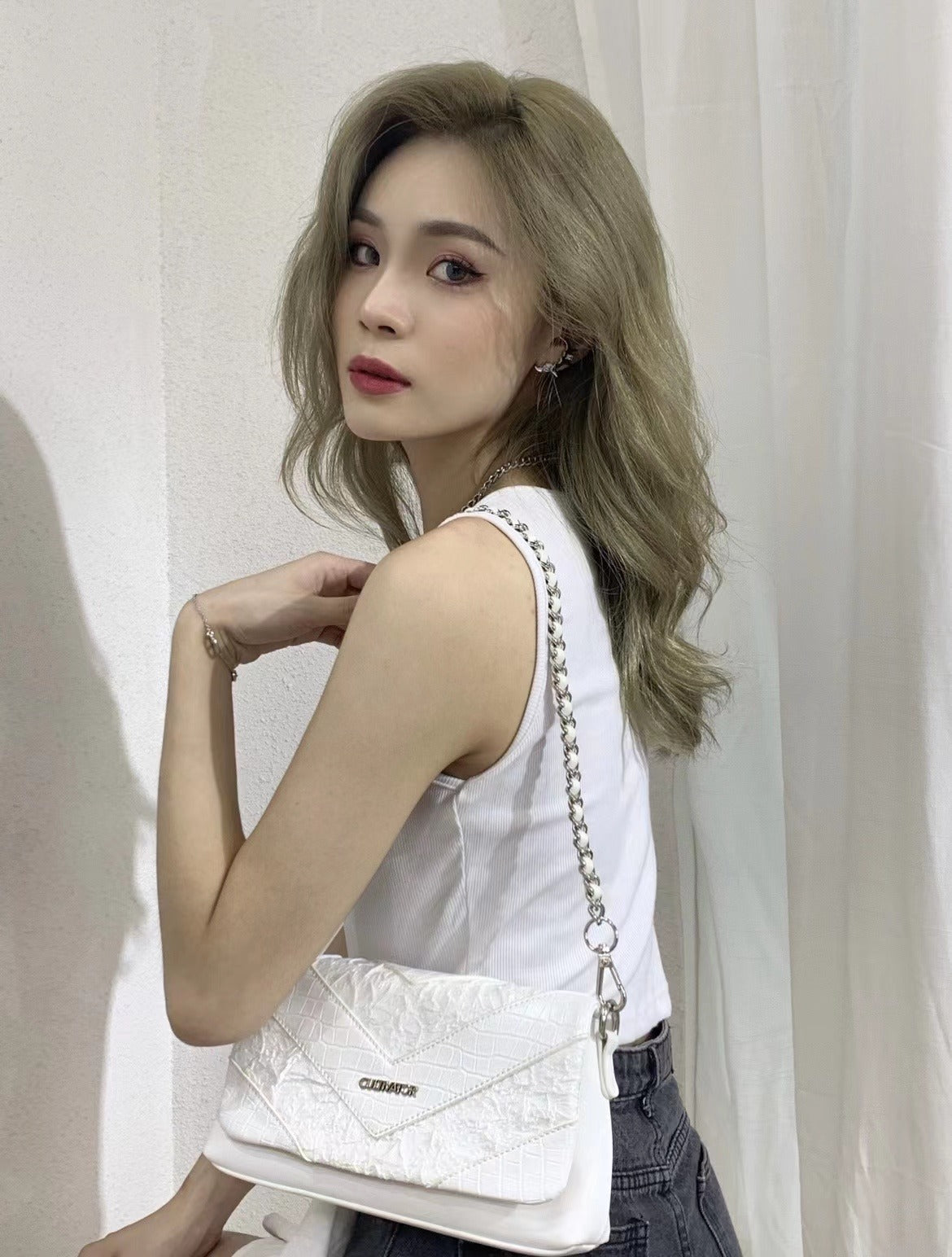 Croc Chevron Chain Crossbody Clutch