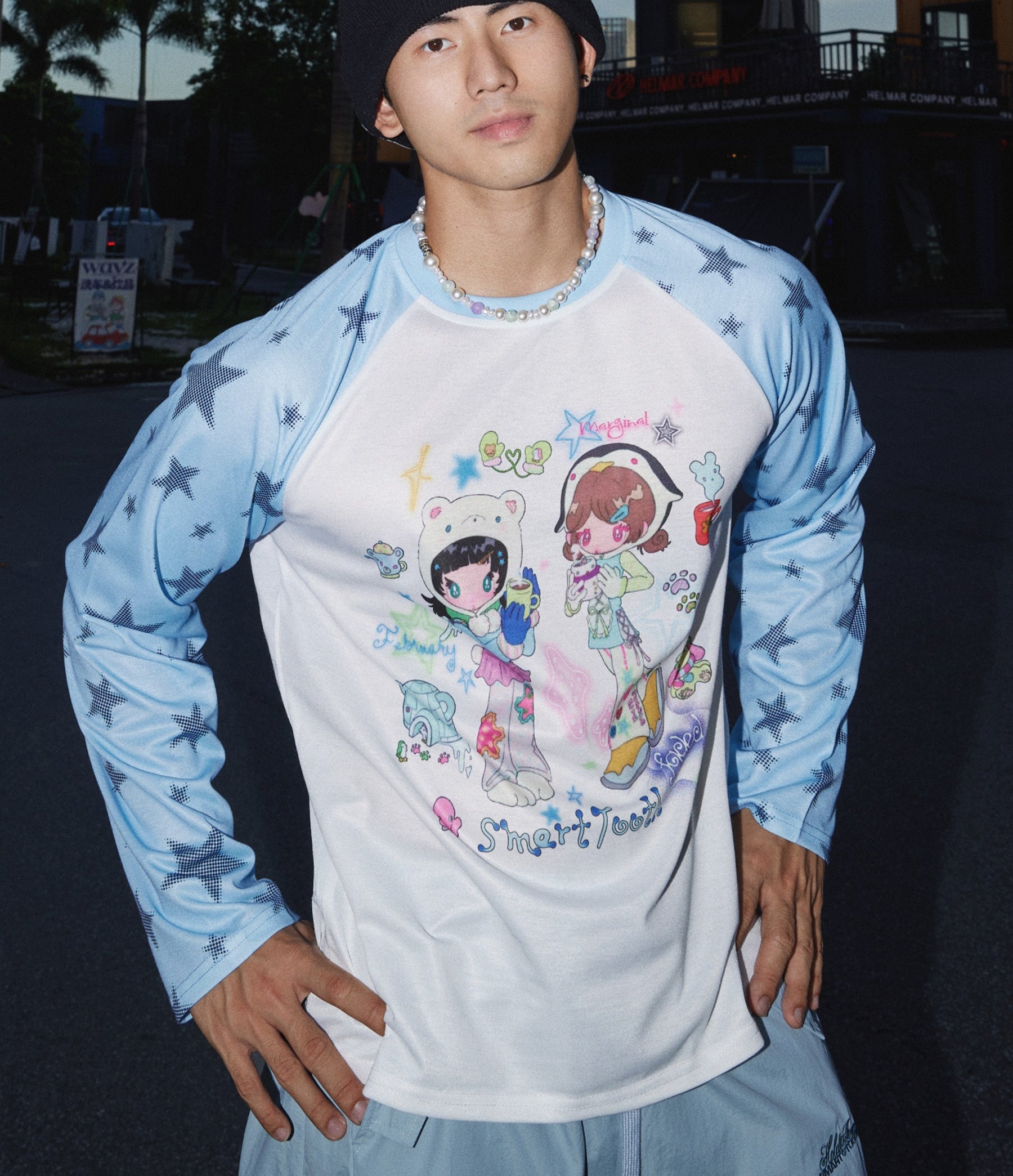 Cute Cartoon Star Sleeve Raglan Sweatshirt