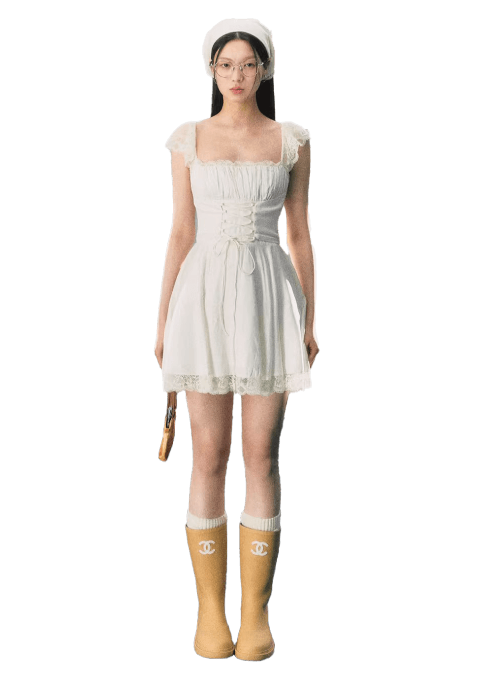 Lace Cap Sleeves Empire Waist Mini Dress