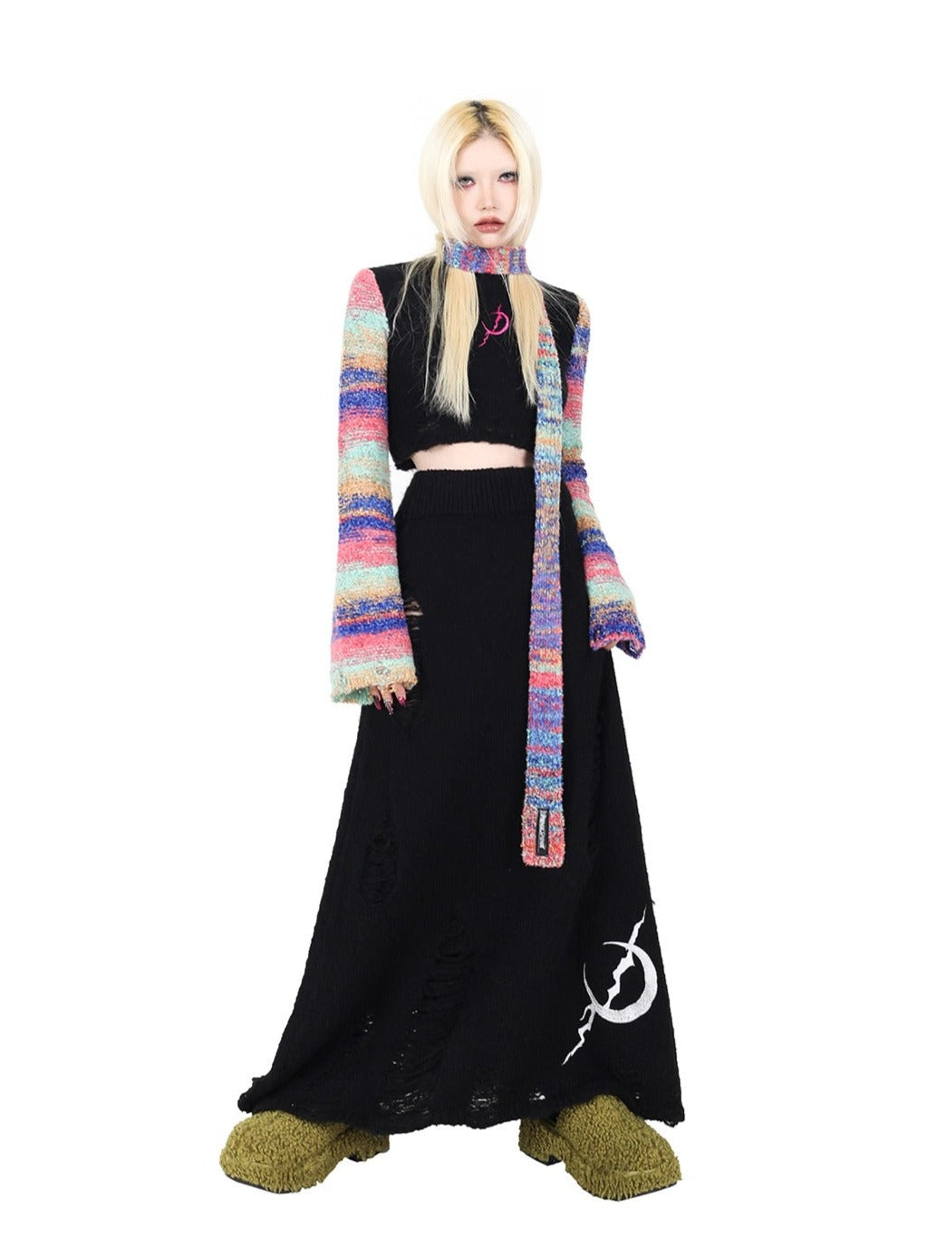 PINKSPINK Gothic Crescent Moon Maxi Skirt - Black