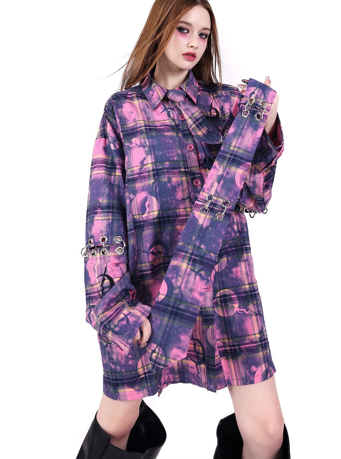 PINKSPINK Cosmic Grunge Oversized Flannel - Purple/Pink