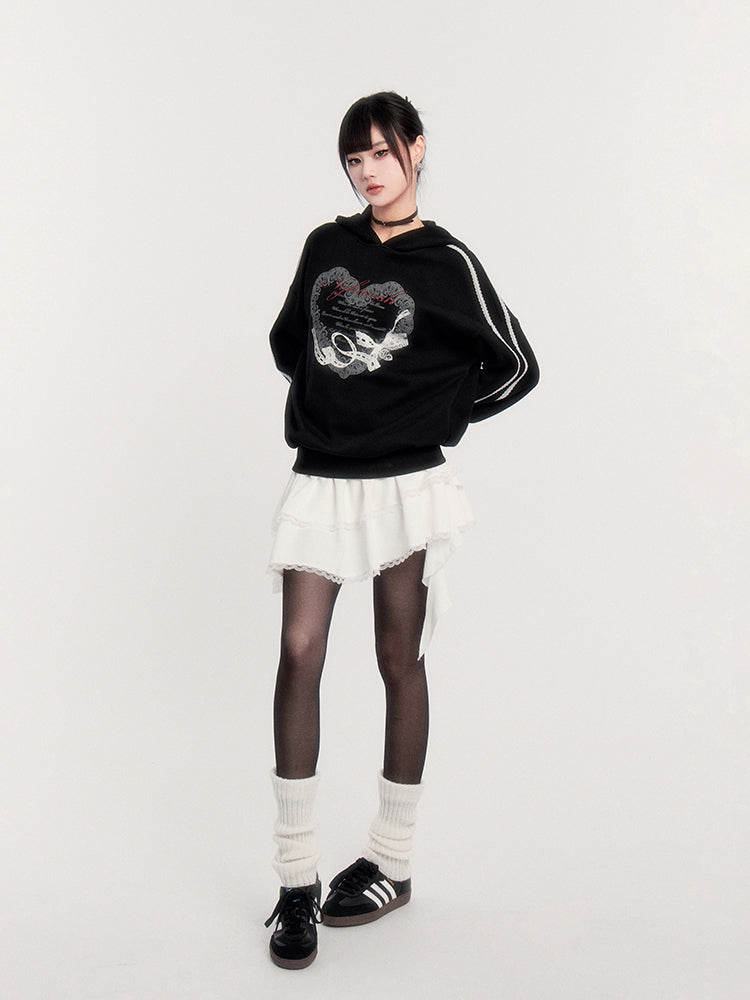 Gothic Heart Print Hoodie/Cake Skirt