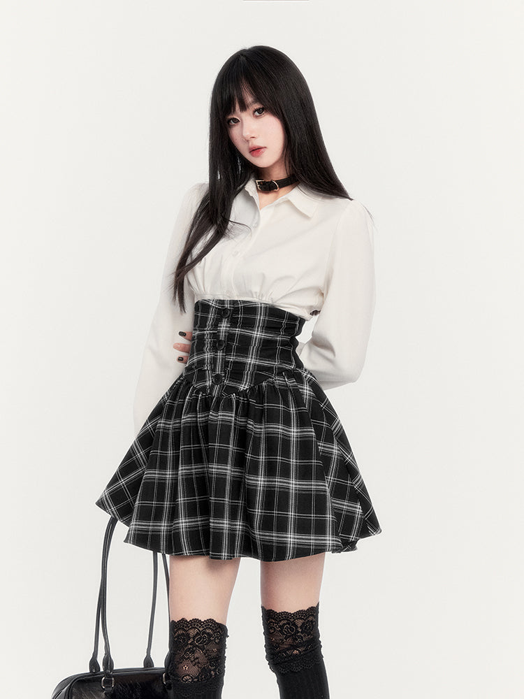 Super High Waist Plaid Suspender Skirt