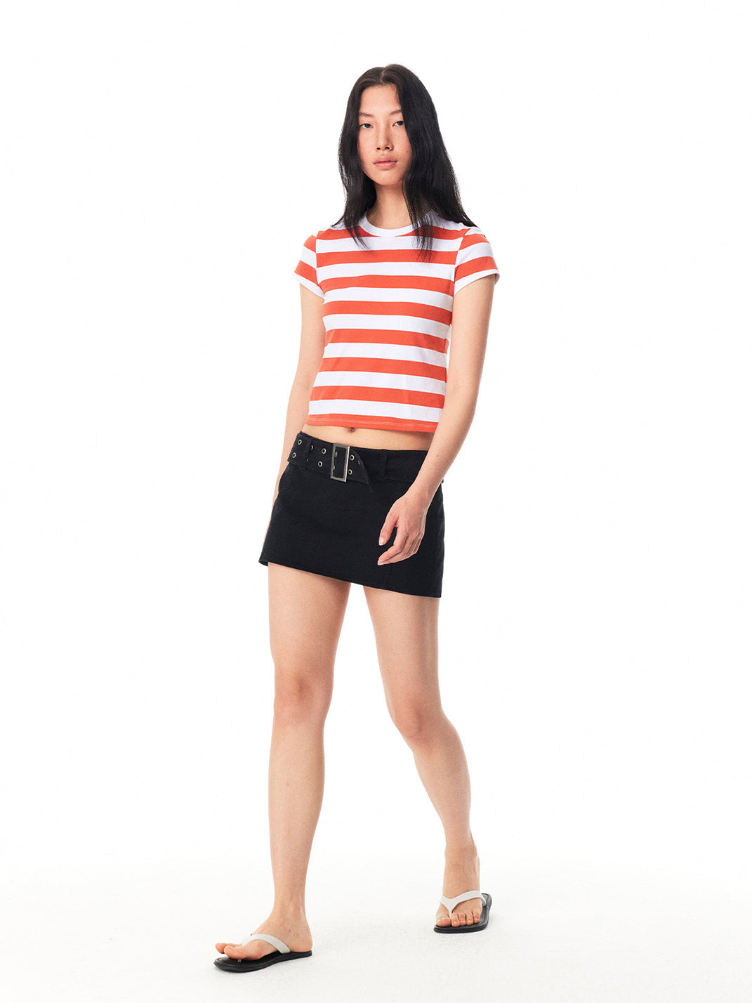 Graphic Color Block Stripe Crew Neck Tee