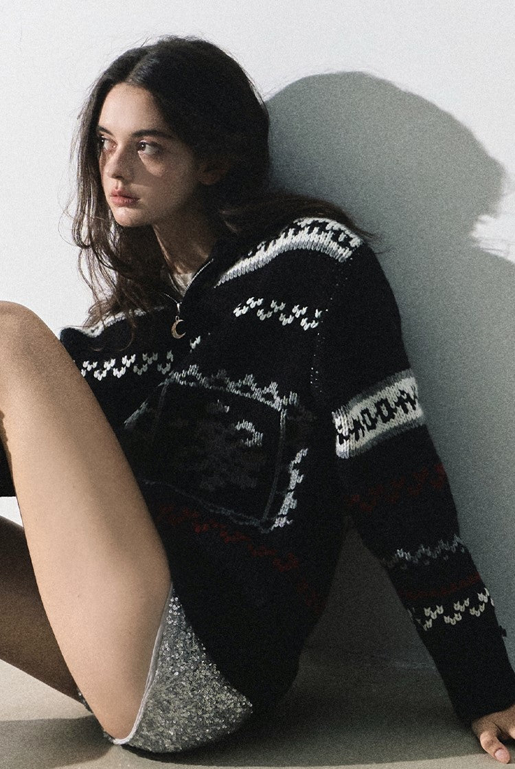 Nordic Fair Isle Zip Knit Sweater