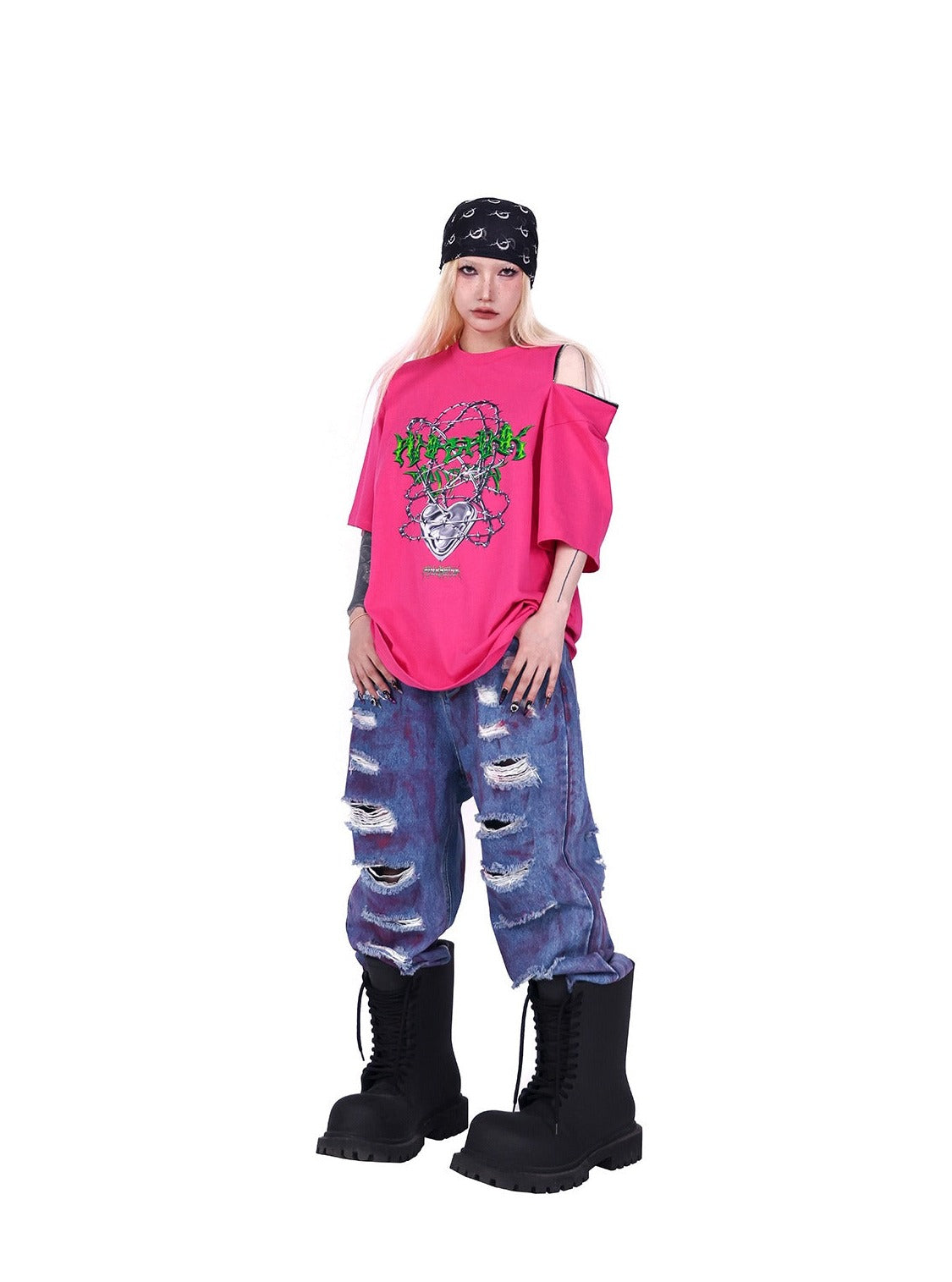 PINKSPINK Cosmic Shred Wide-Leg Jeans - Purple Tie-Dye