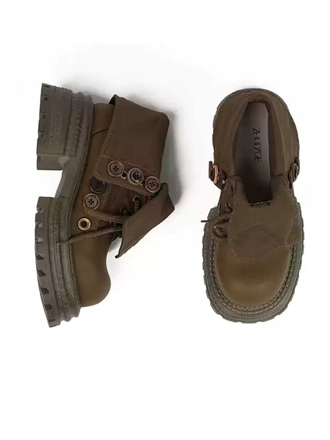 Button-Cuff Canvas Platform Ankle Boots - view 6