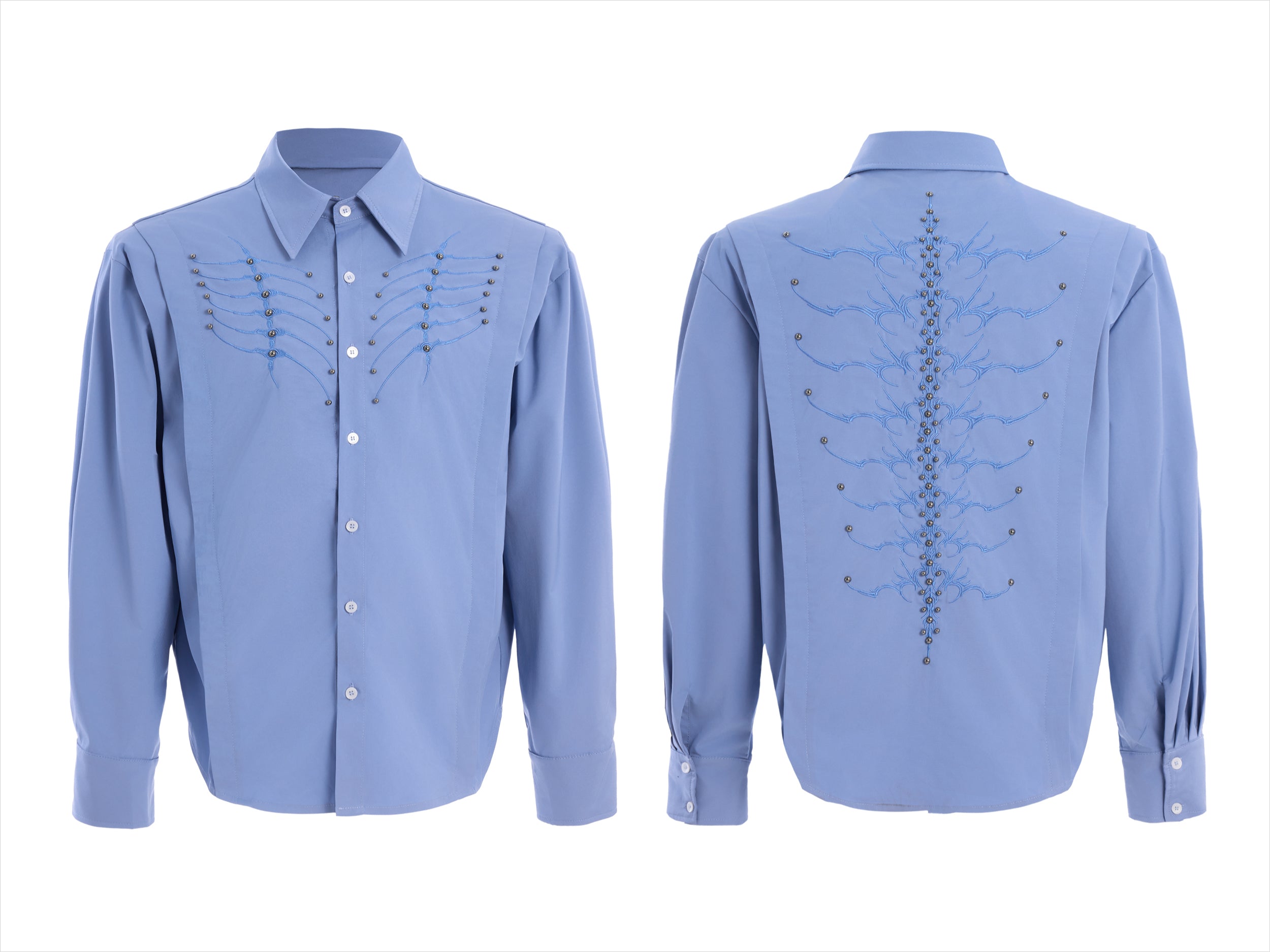 Crystal Chain Blue Button-Up Shirt