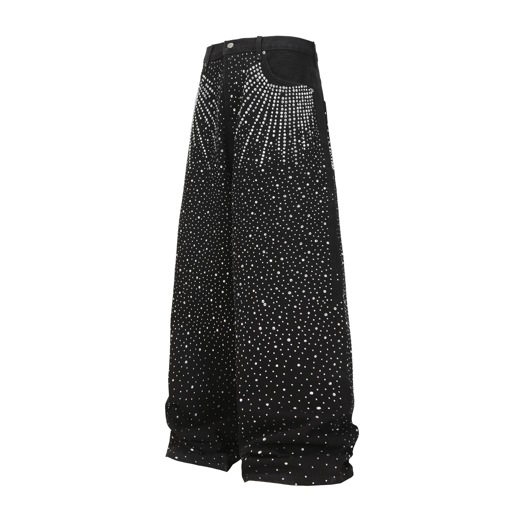 Black Rhinestone Embellished Jeans with Starburst Pattern