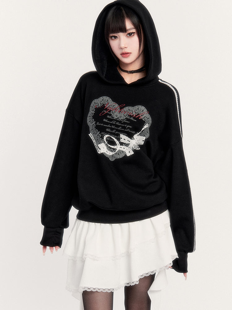 Gothic Heart Print Hoodie/Cake Skirt