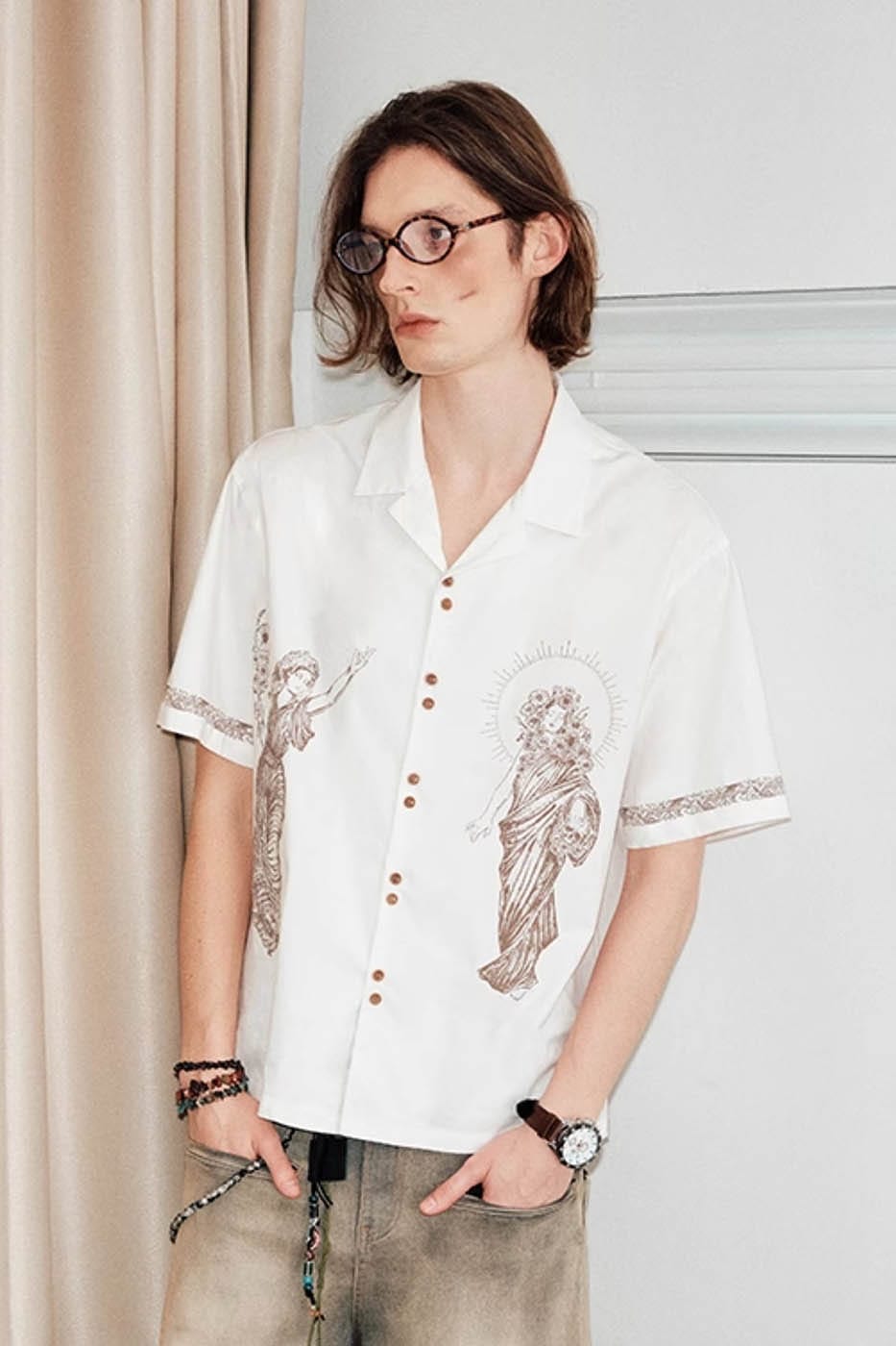 Angel Print Bowling Shirt