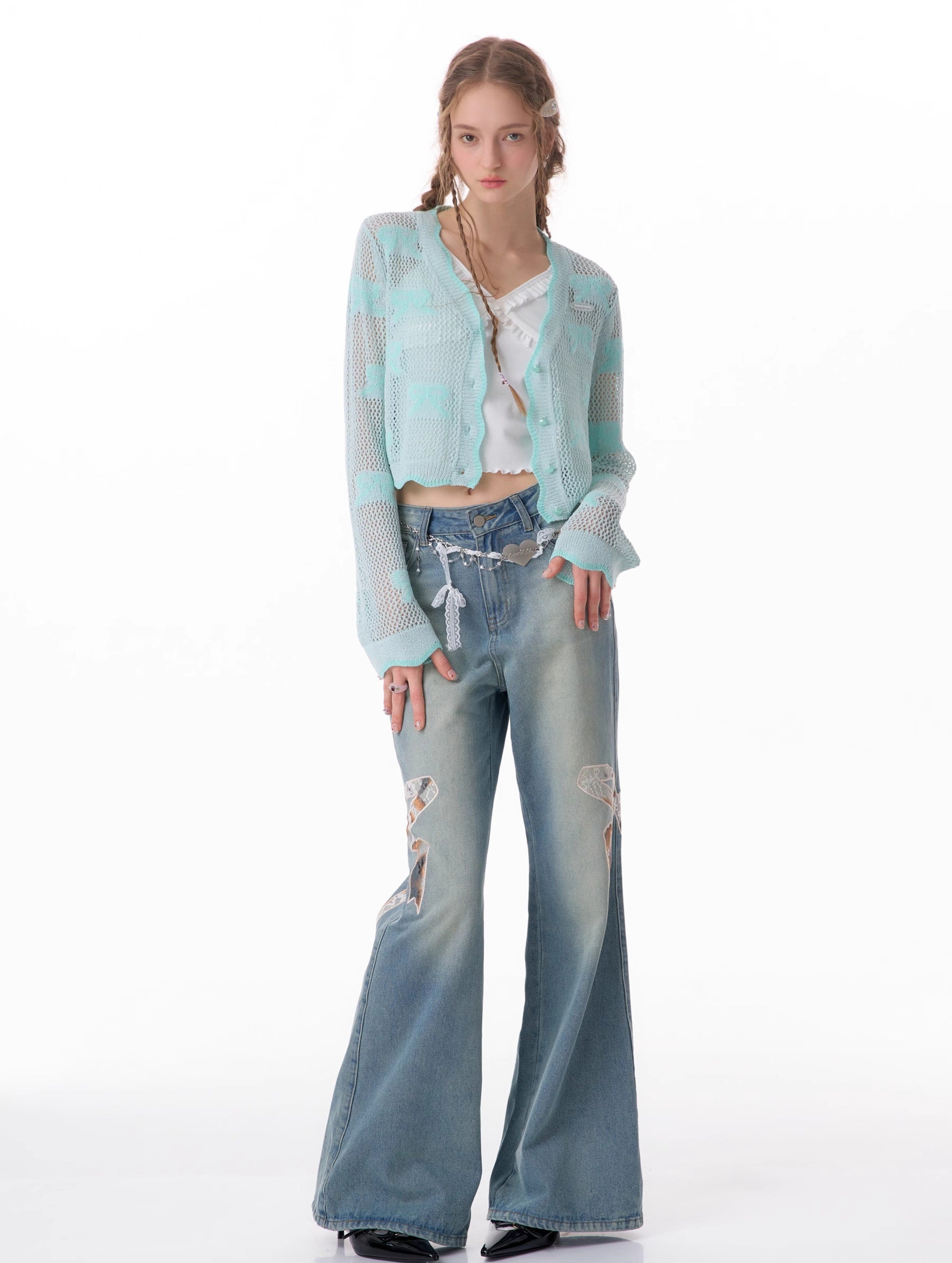 Bow Patch Flare Jeans